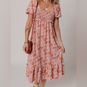 NWOT Floral Pink Boho Dress